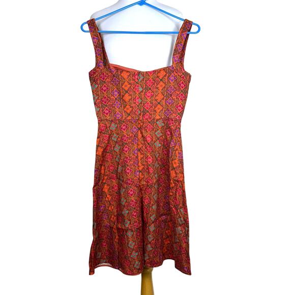 SALONI Rachel Printed Sleeveless Linen Mini Dress Rainbow Trellis Orange Pink 2 - Picture 7 of 9